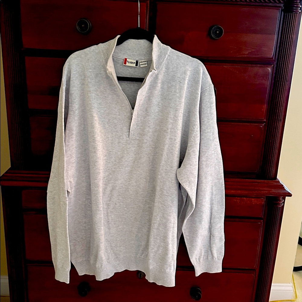 Clique Sweater Mens XXL Lite Gray Cotton 1/4 Zip Pullover Ribbed Hem Cuffs